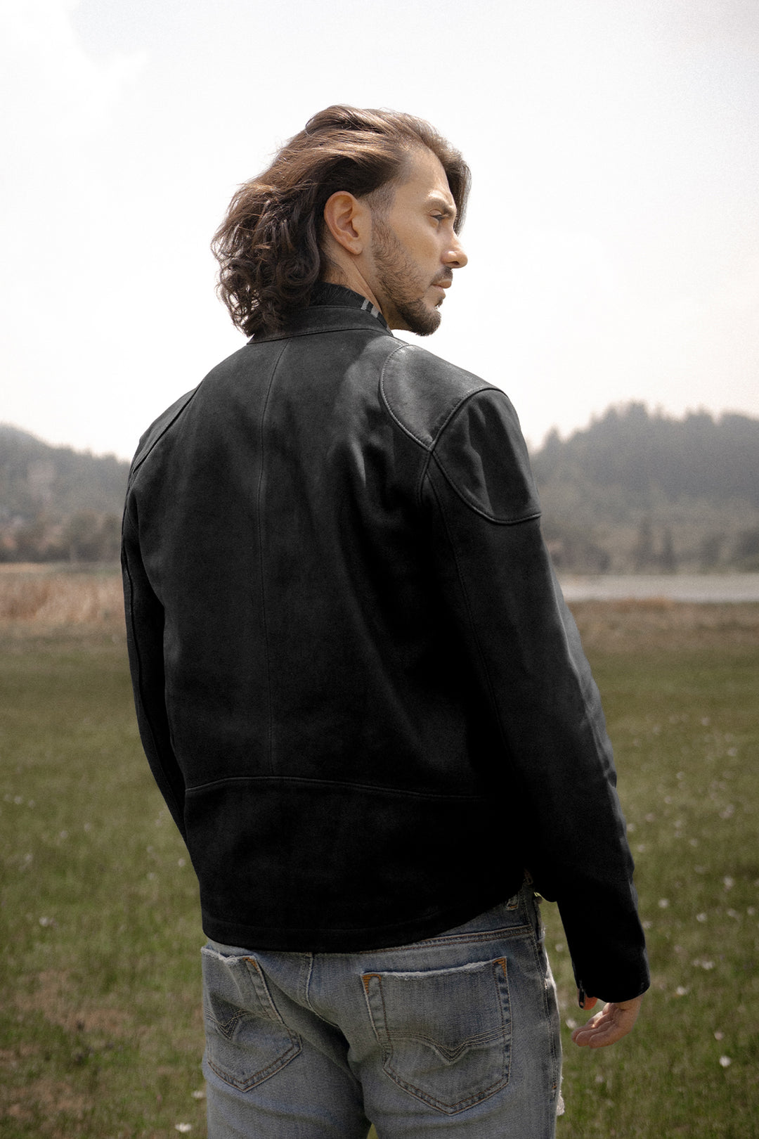 Men’s Black Gannon Lamb Leather Racer Jacket | Frye Black