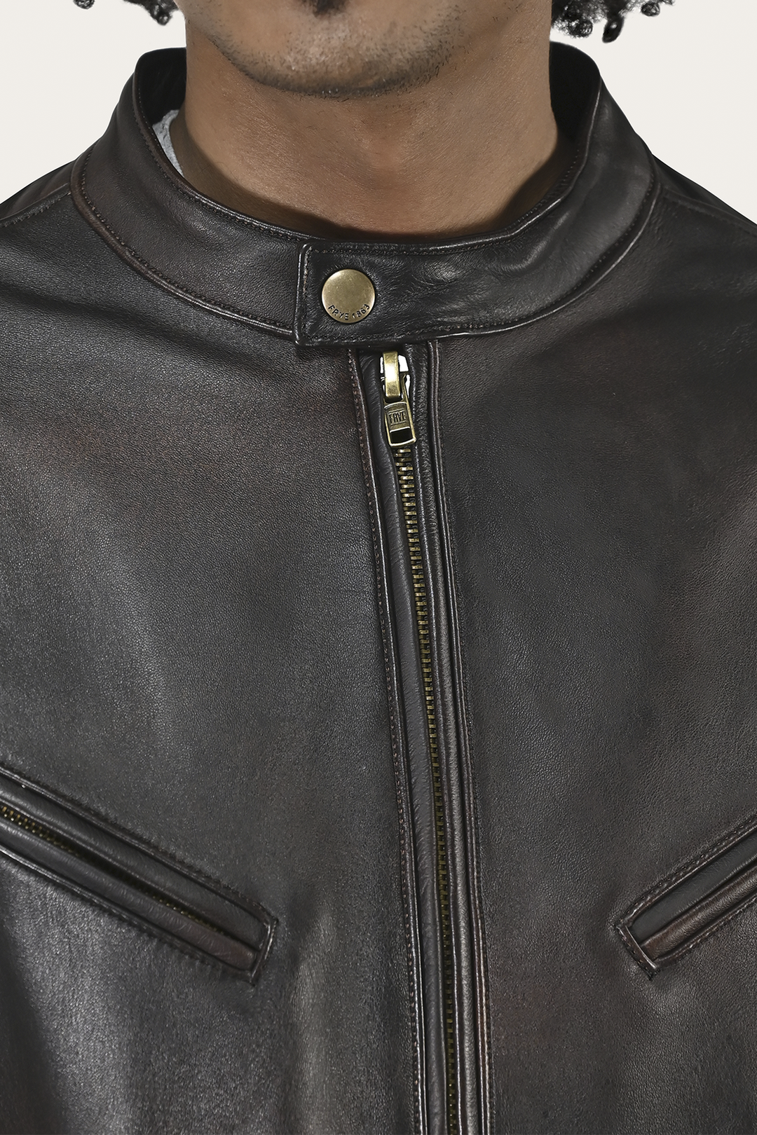 Men’s Cognac Black Huck Cowhide Racer Leather Jacket | Frye Cognac Black