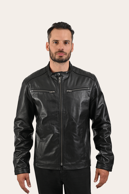 Men’s Black Pioneer Racer Leather Jacket | Frye Black