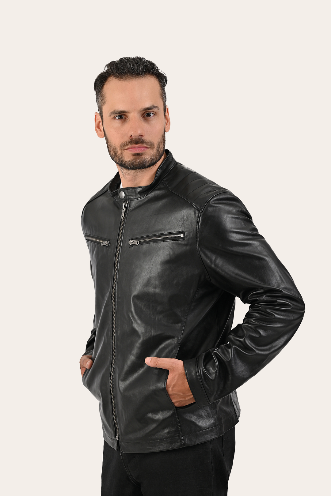 Men’s Black Pioneer Racer Leather Jacket | Frye Black