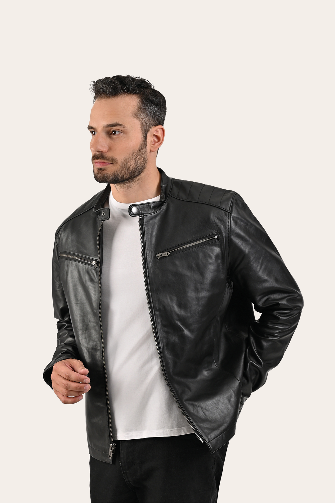 Men’s Black Pioneer Racer Leather Jacket | Frye Black