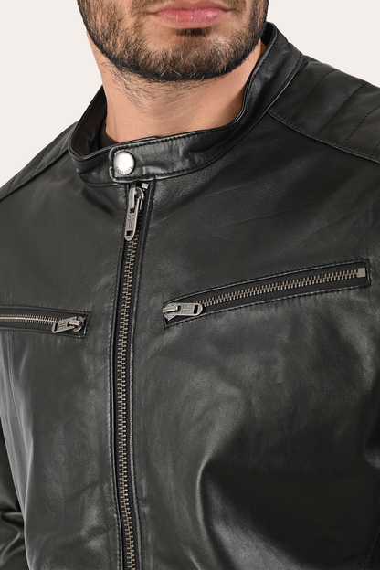 Men’s Black Pioneer Racer Leather Jacket | Frye Black