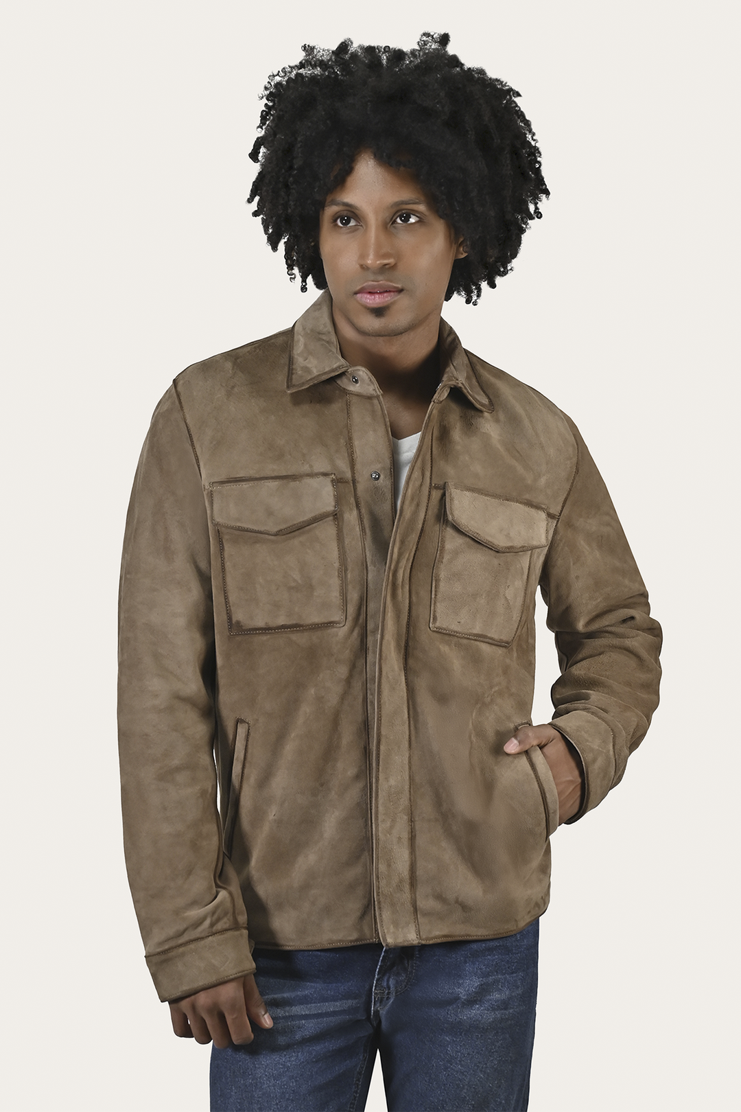 Men’s Taupe Brock Suede Utility Shacket | Frye Taupe