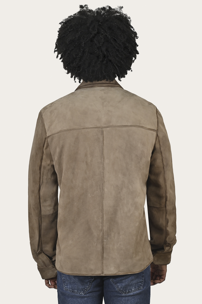 Men’s Taupe Brock Suede Utility Shacket | Frye Taupe