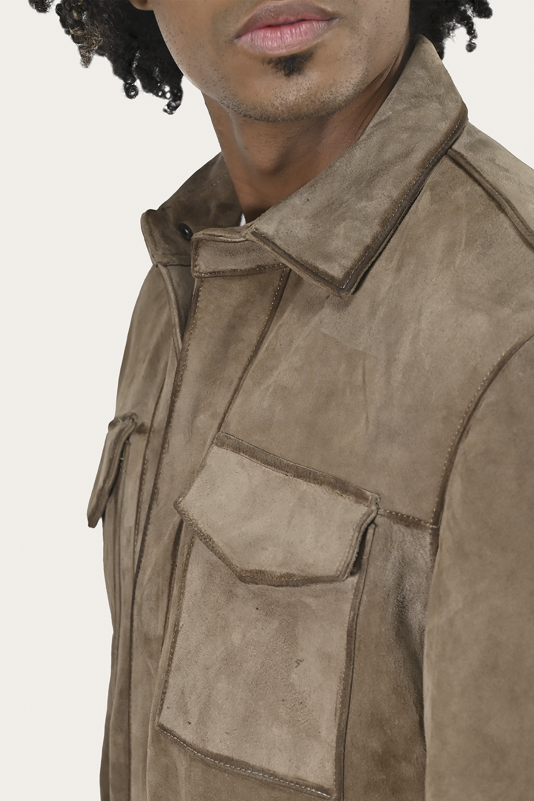 Men’s Taupe Brock Suede Utility Shacket | Frye Taupe