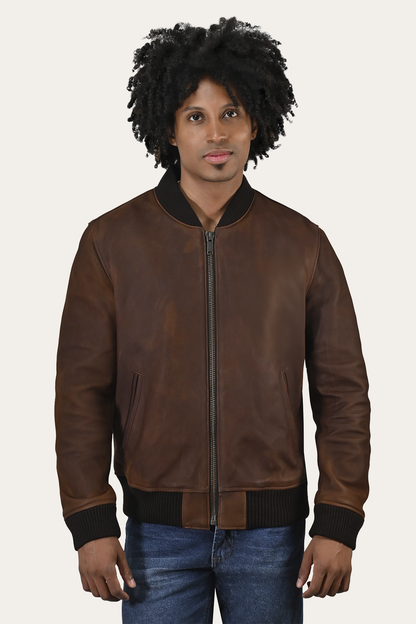 Men’s Cognac Clay Leather Bomber Jacket | Frye Cognac