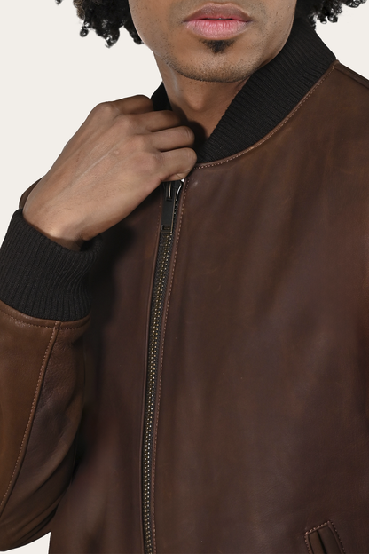 Men’s Cognac Clay Leather Bomber Jacket | Frye Cognac