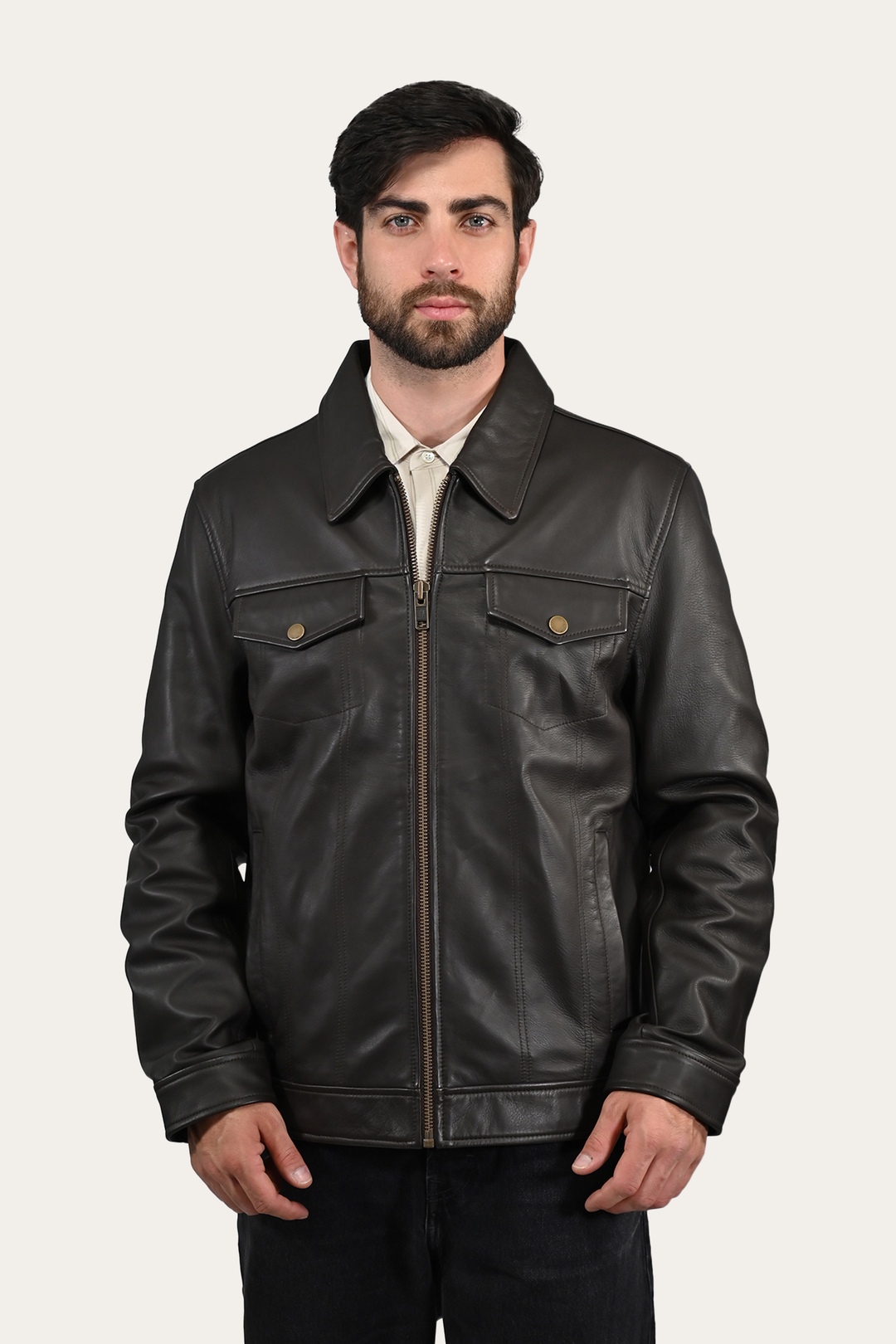 Men’s Dark Brown Durango Trucker Leather Jacket | Frye Dark Brown