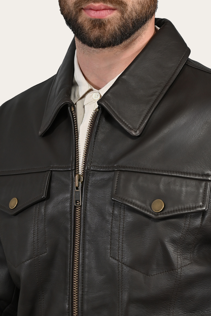 Men’s Dark Brown Durango Trucker Leather Jacket | Frye Dark Brown