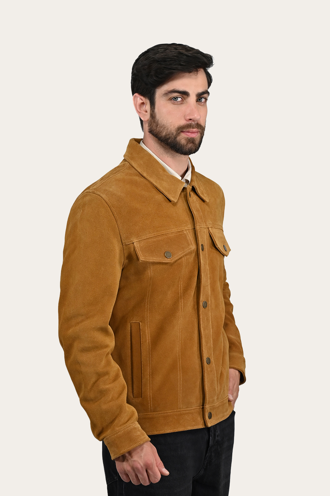 Men’s Tan Trailblazer Trucker Suede Jacket | Frye Tan