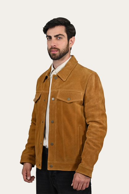 Men’s Tan Trailblazer Trucker Suede Jacket | Frye Tan