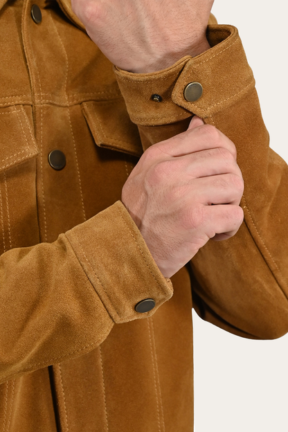 Men’s Tan Trailblazer Trucker Suede Jacket | Frye Tan
