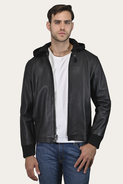Men’s Black Saddle Racer Leather Hooded Jacket | Frye Black