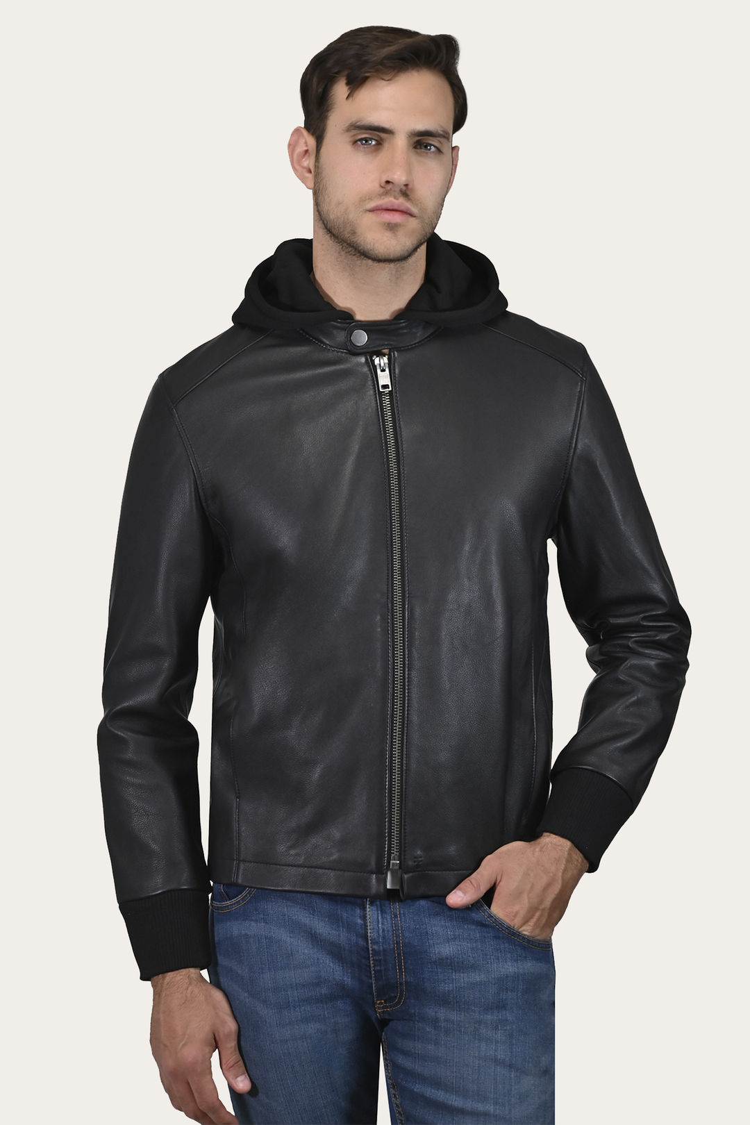 Men’s Black Saddle Racer Leather Hooded Jacket | Frye Black