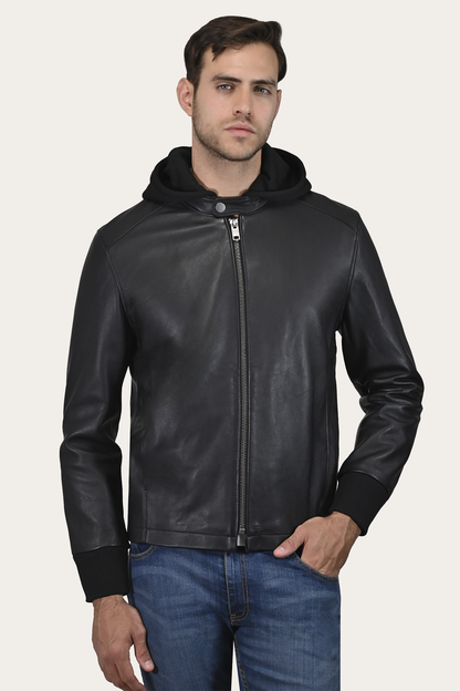 Men’s Black Saddle Racer Leather Hooded Jacket | Frye Black