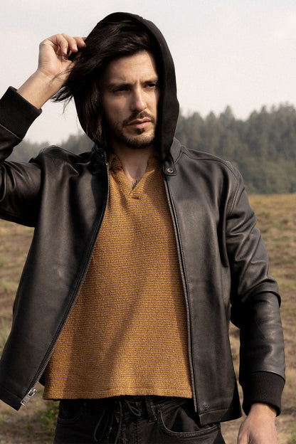 Men’s Black Saddle Racer Leather Hooded Jacket | Frye Black