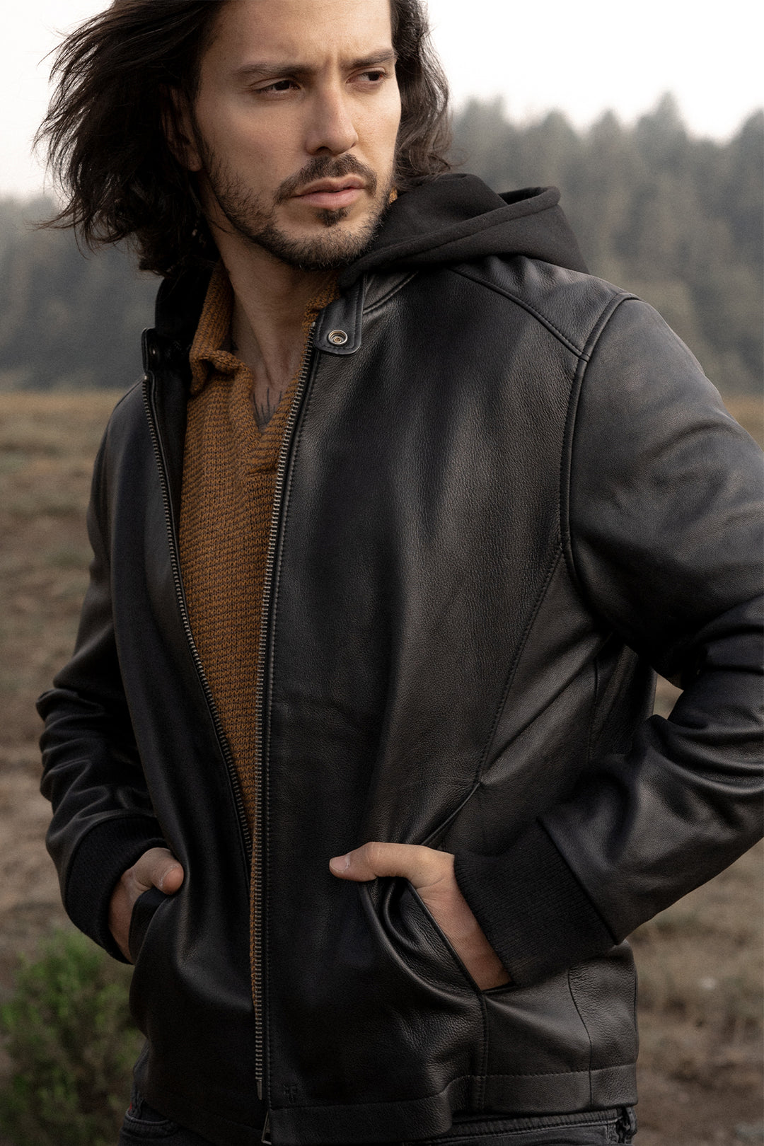 Men’s Black Saddle Racer Leather Hooded Jacket | Frye Black