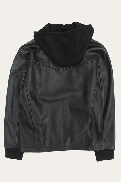 Men’s Black Saddle Racer Leather Hooded Jacket | Frye Black