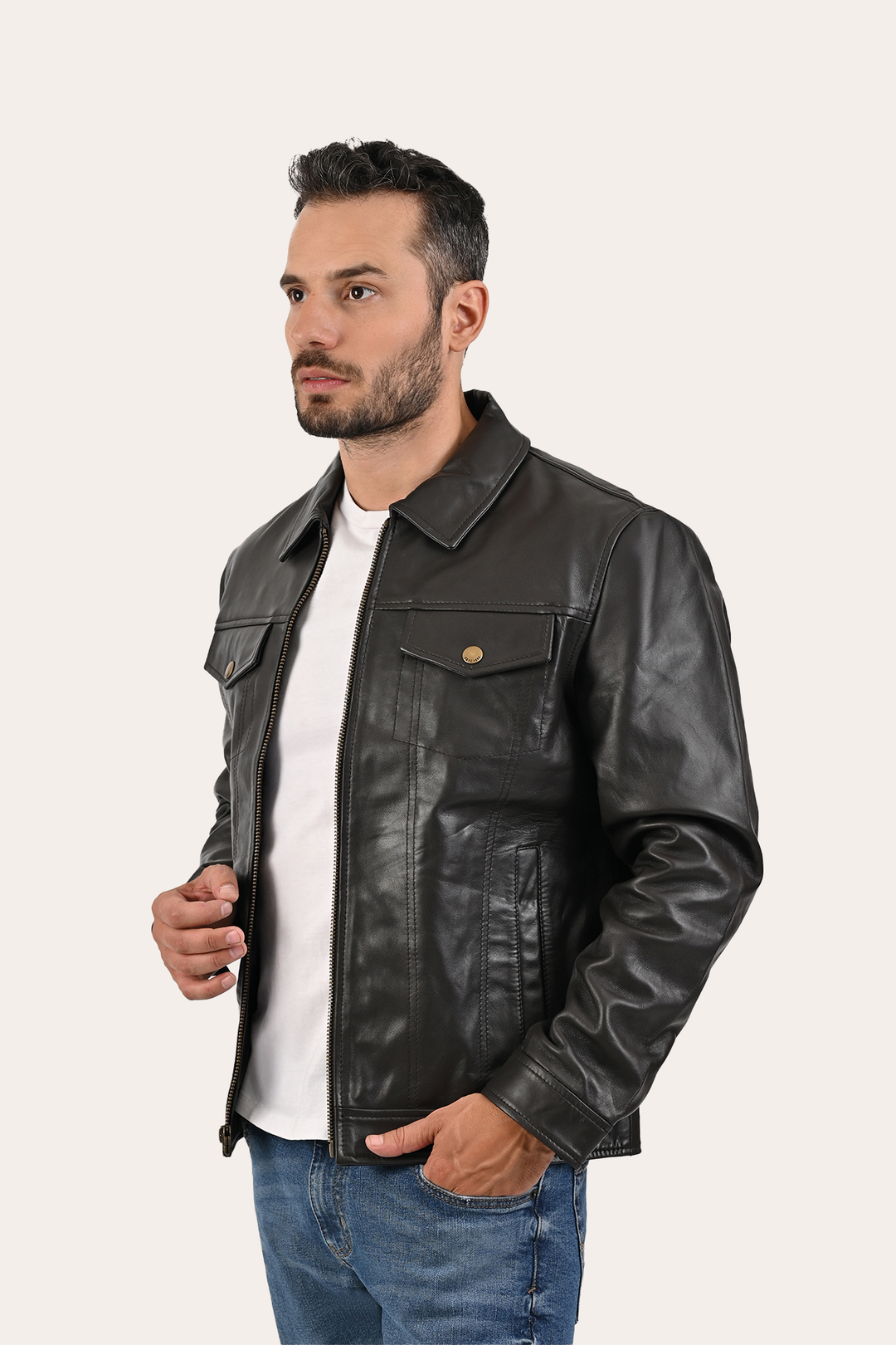 Men’s Dark Brown Kentucky Trucker Leather Jacket | Frye Dark Brown