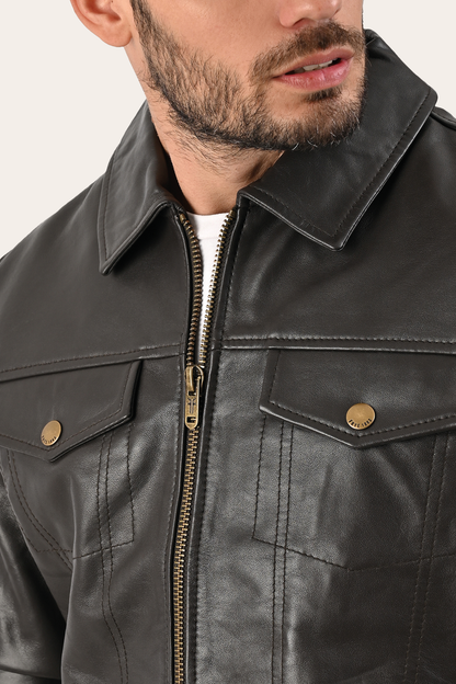 Men’s Dark Brown Kentucky Trucker Leather Jacket | Frye Dark Brown