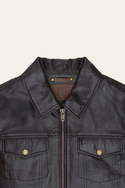 Men’s Dark Brown Kentucky Trucker Leather Jacket | Frye Dark Brown