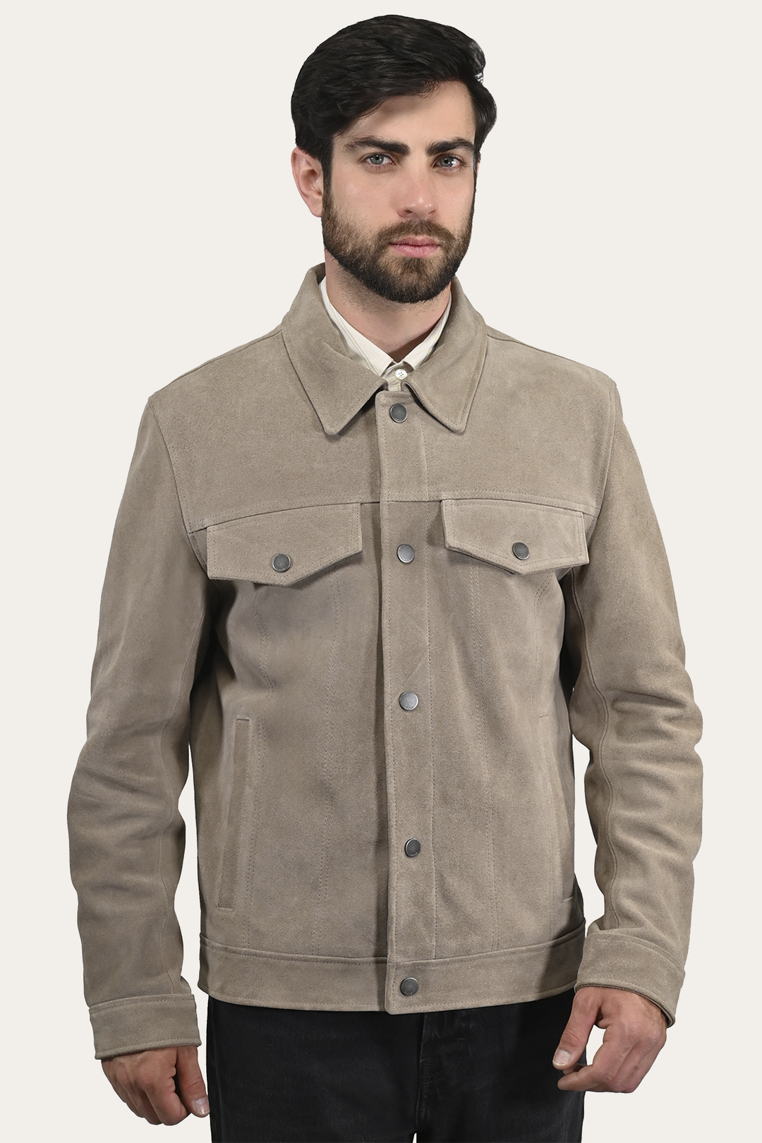 Men’s Taupe Trailblazer Suede Trucker Jacket | Frye Taupe