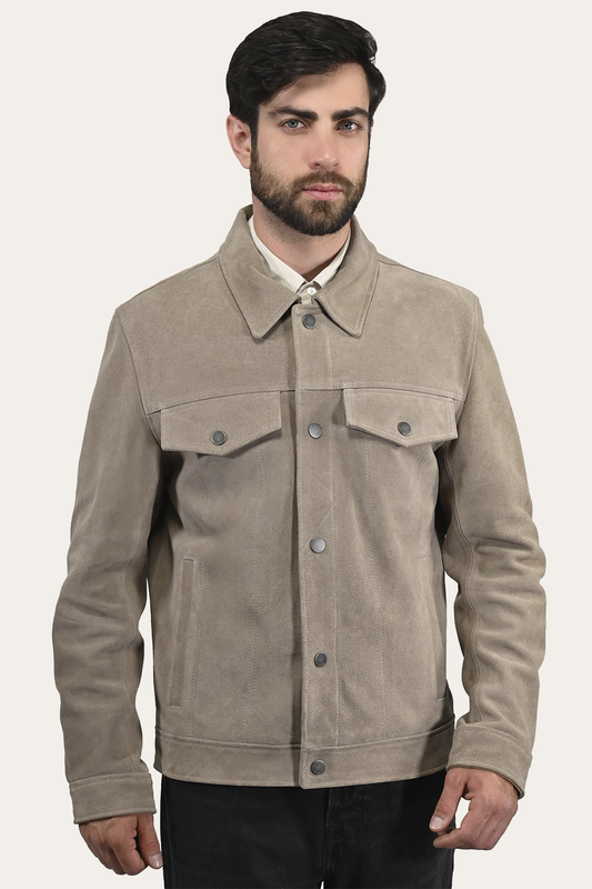Men’s Taupe Trailblazer Suede Trucker Jacket | Frye Taupe