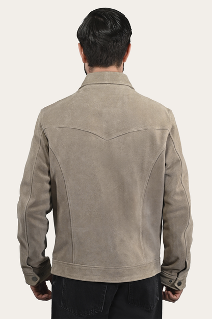 Men’s Taupe Trailblazer Suede Trucker Jacket | Frye Taupe