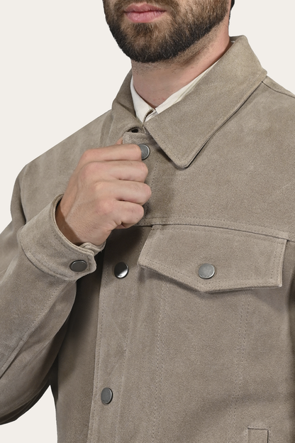 Men’s Taupe Trailblazer Suede Trucker Jacket | Frye Taupe