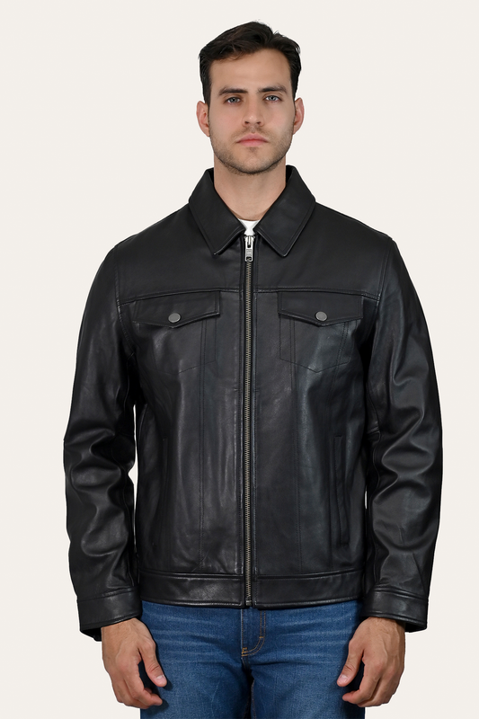 Men’s Black Durango Trucker Leather Jacket | Frye Black