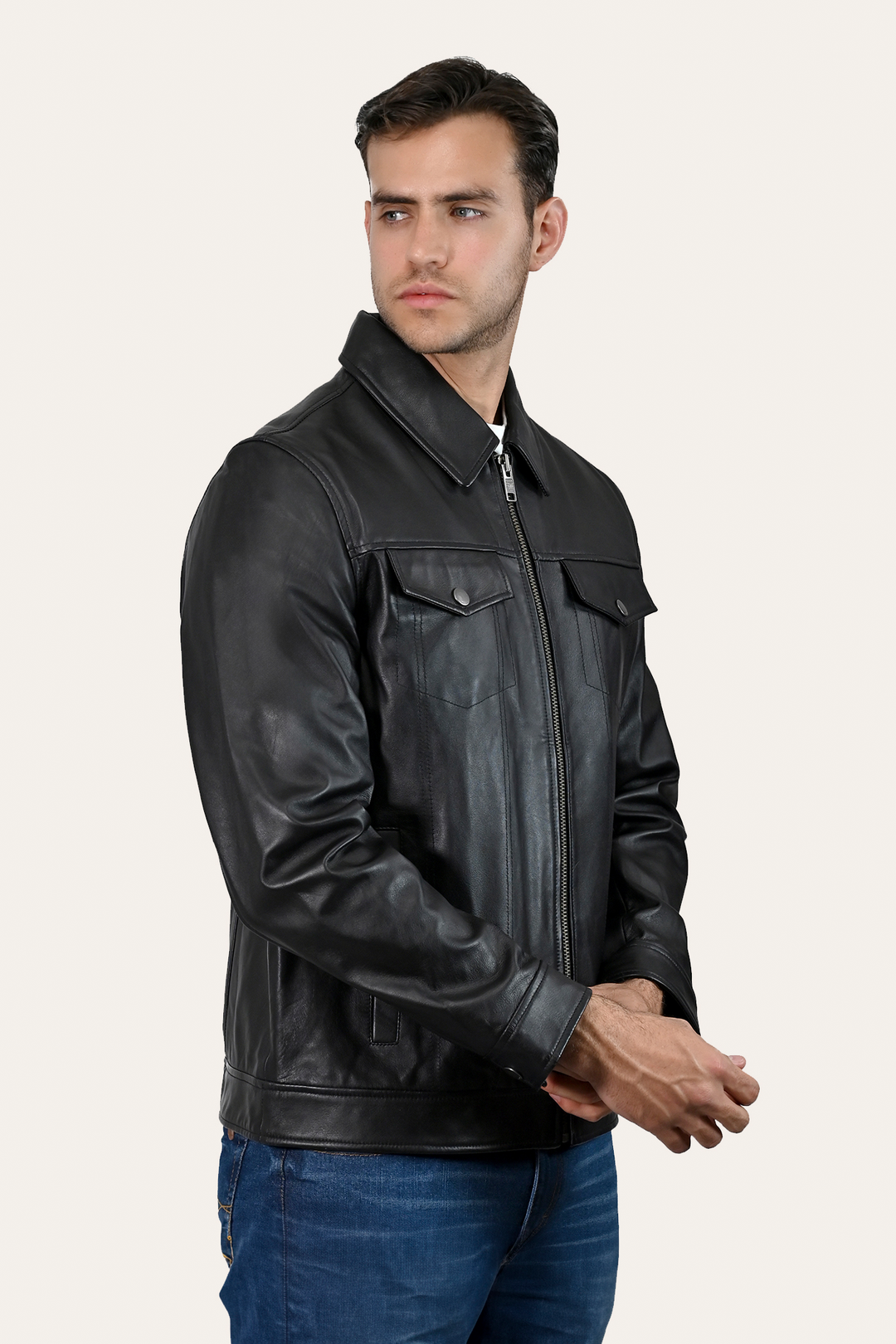 Men’s Black Durango Trucker Leather Jacket | Frye Black