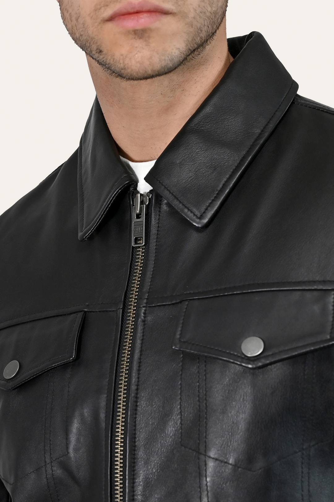 Men’s Black Durango Trucker Leather Jacket | Frye Black