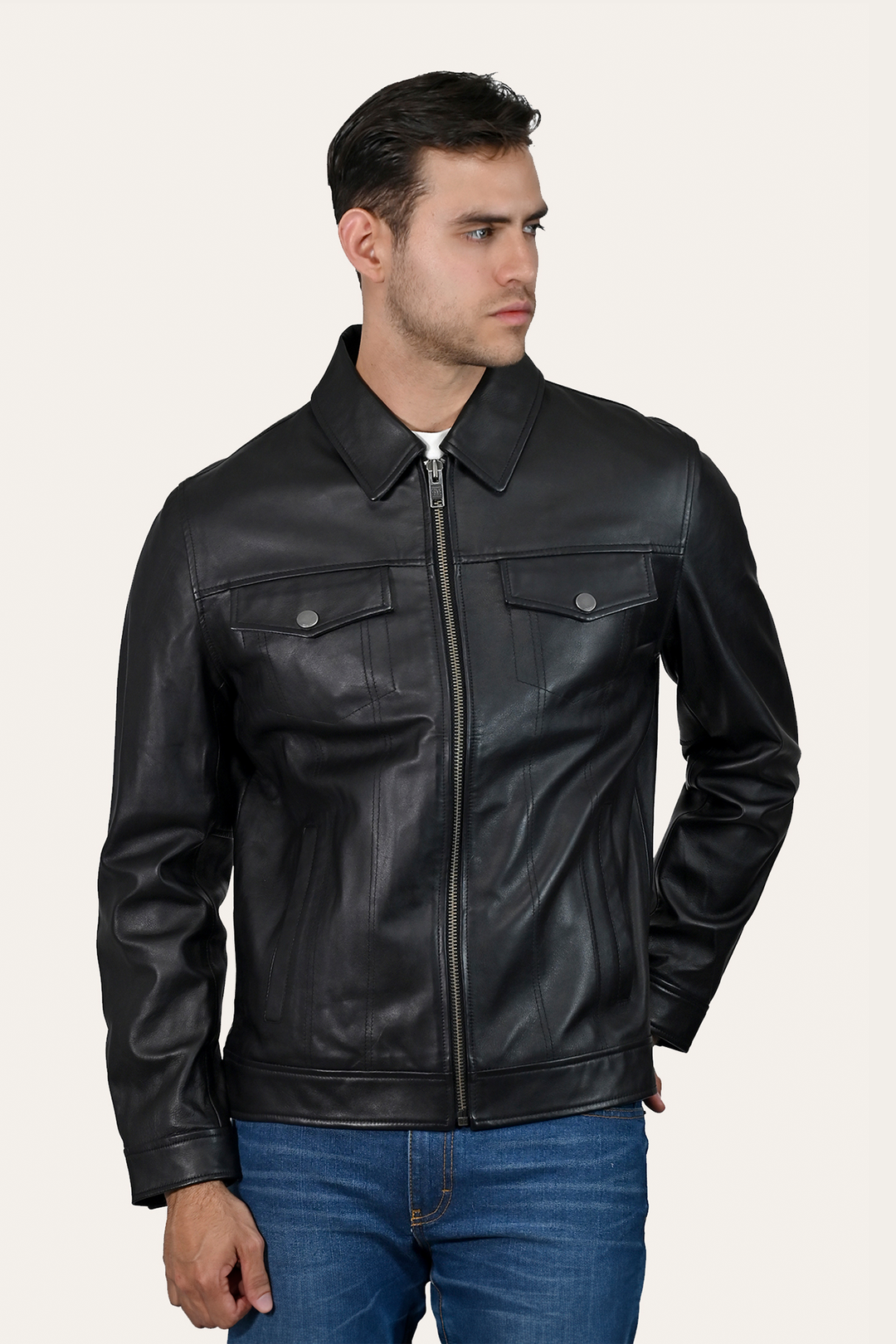 Men’s Black Durango Trucker Leather Jacket | Frye Black