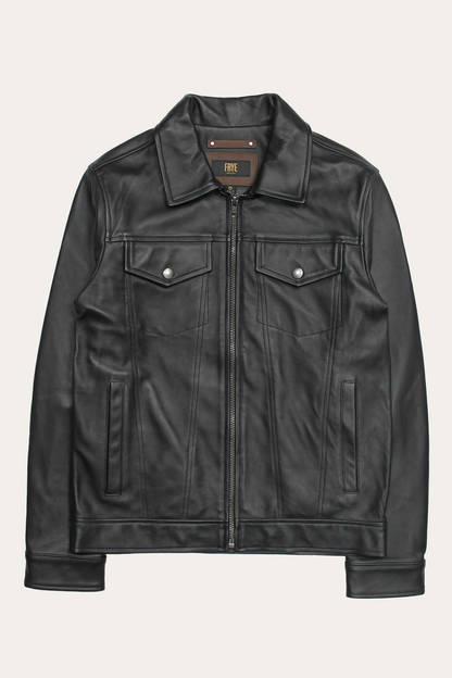 Men’s Black Durango Trucker Leather Jacket | Frye Black