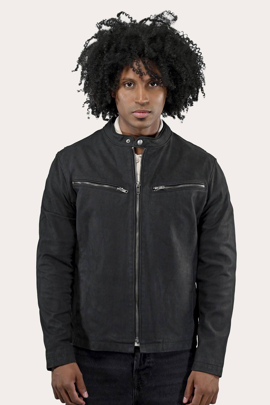 Men’s Black Cattleman Vintage Cafe Racer Leather Jacket | Frye Black