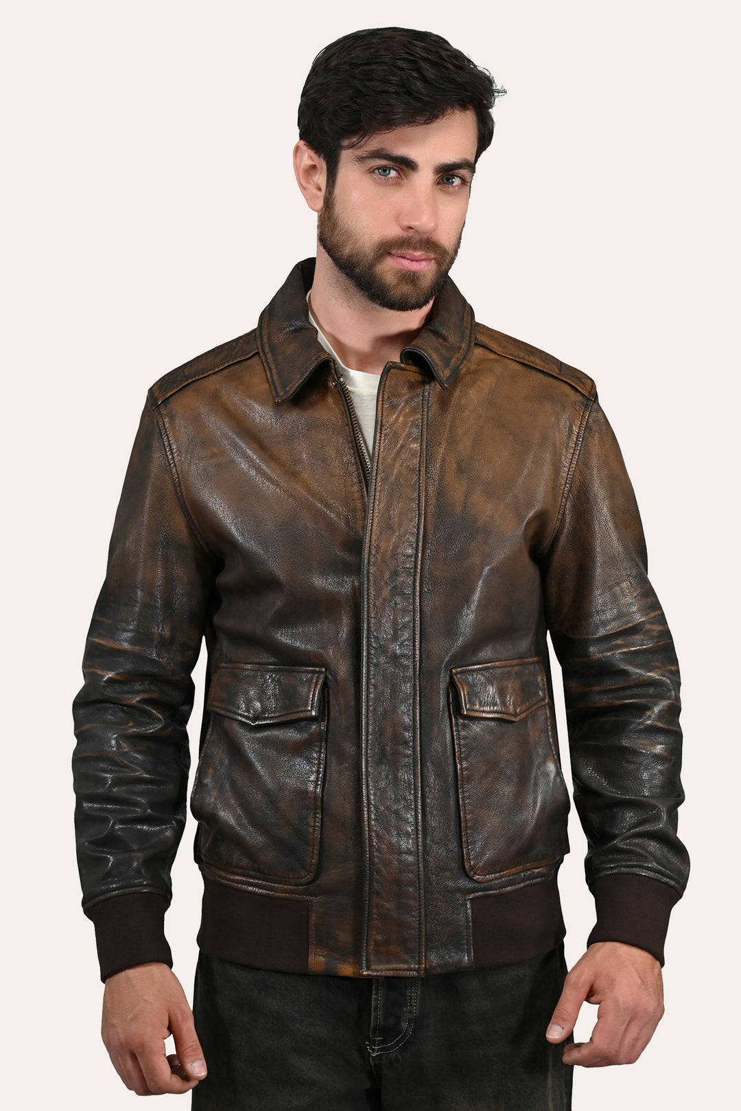 Men’s Brown Beige Nebraska Bomber Leather Jacket | Frye Brown/Beige