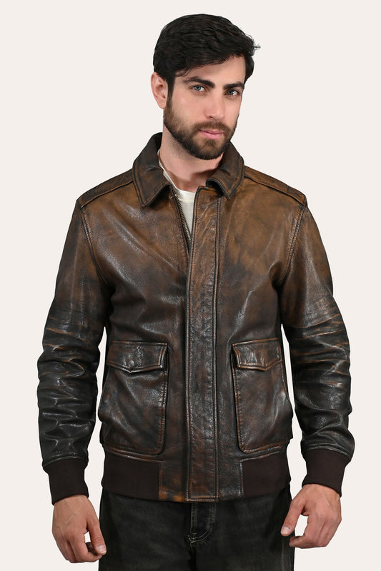 Men’s Brown Beige Nebraska Bomber Leather Jacket | Frye Brown/Beige