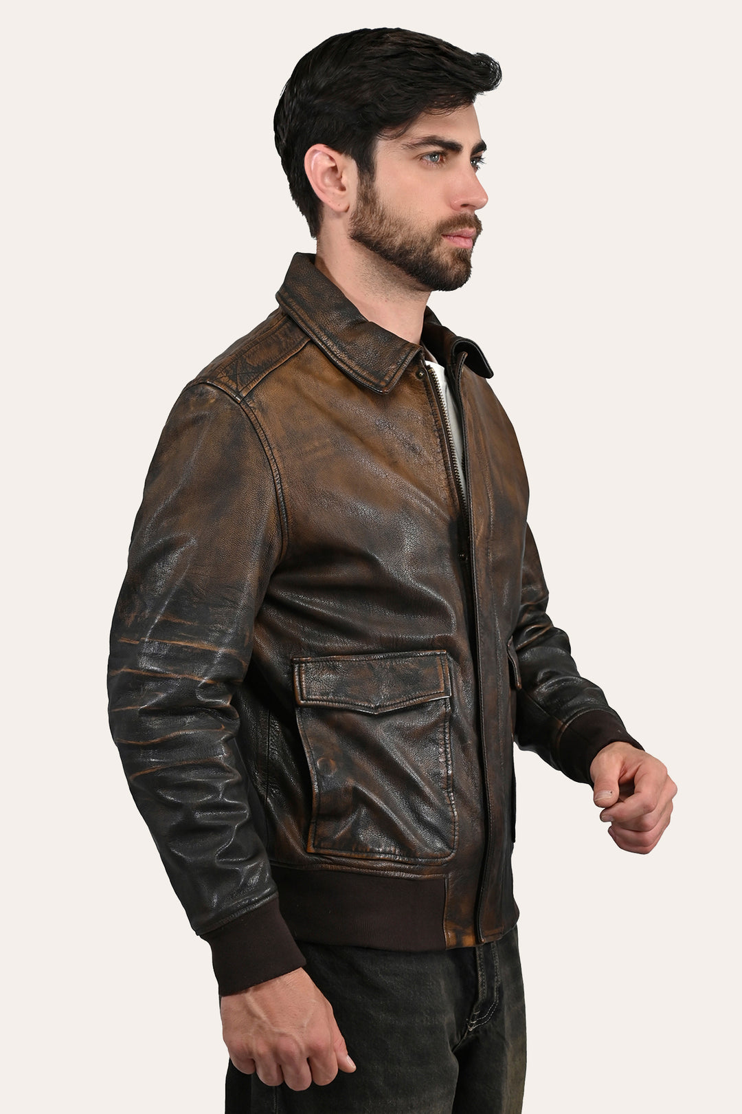 Men’s Brown Beige Nebraska Bomber Leather Jacket | Frye Brown/Beige